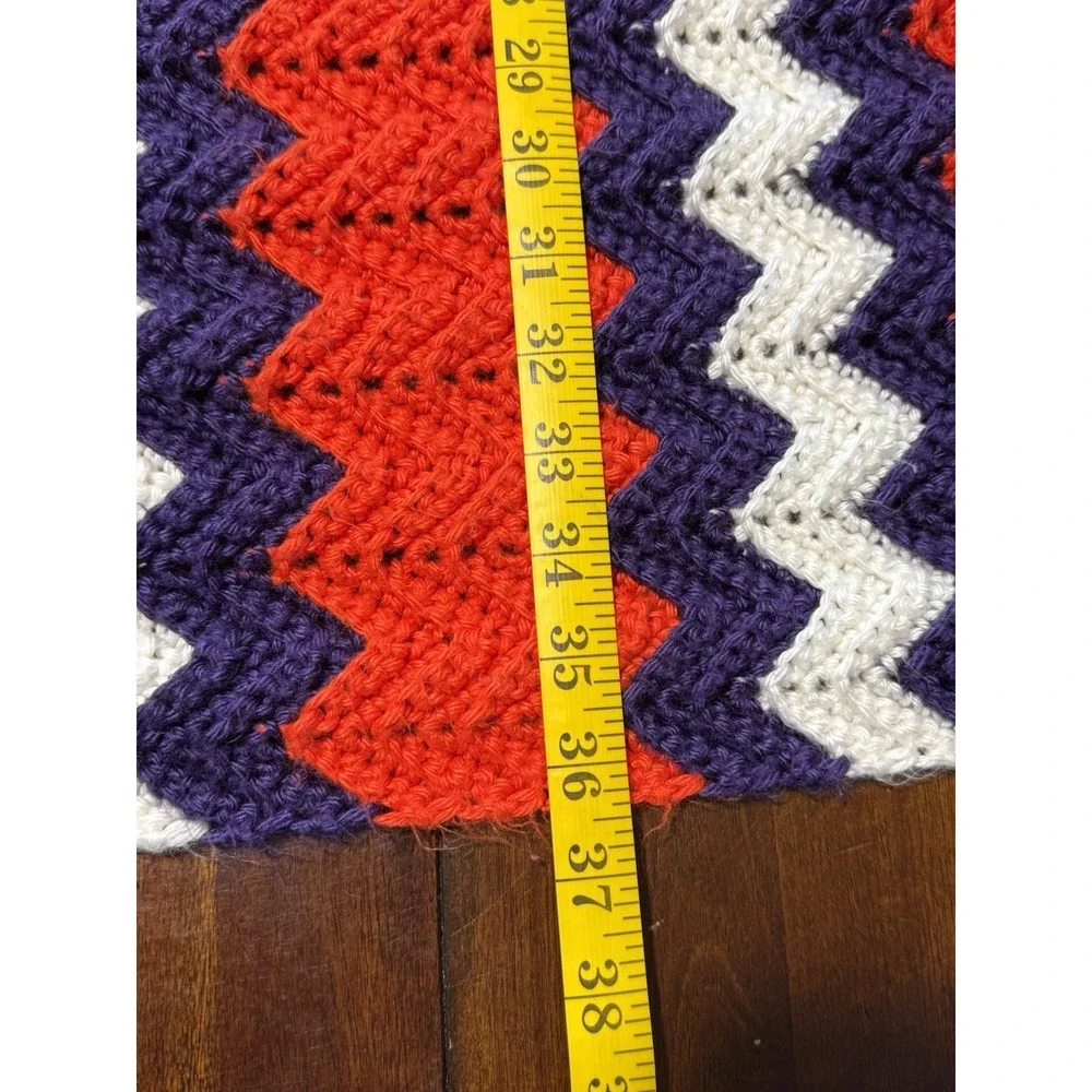 Handmade Crochet Throw Blanket 36.5x53 Orange Purple White Chevron Clemson Color
